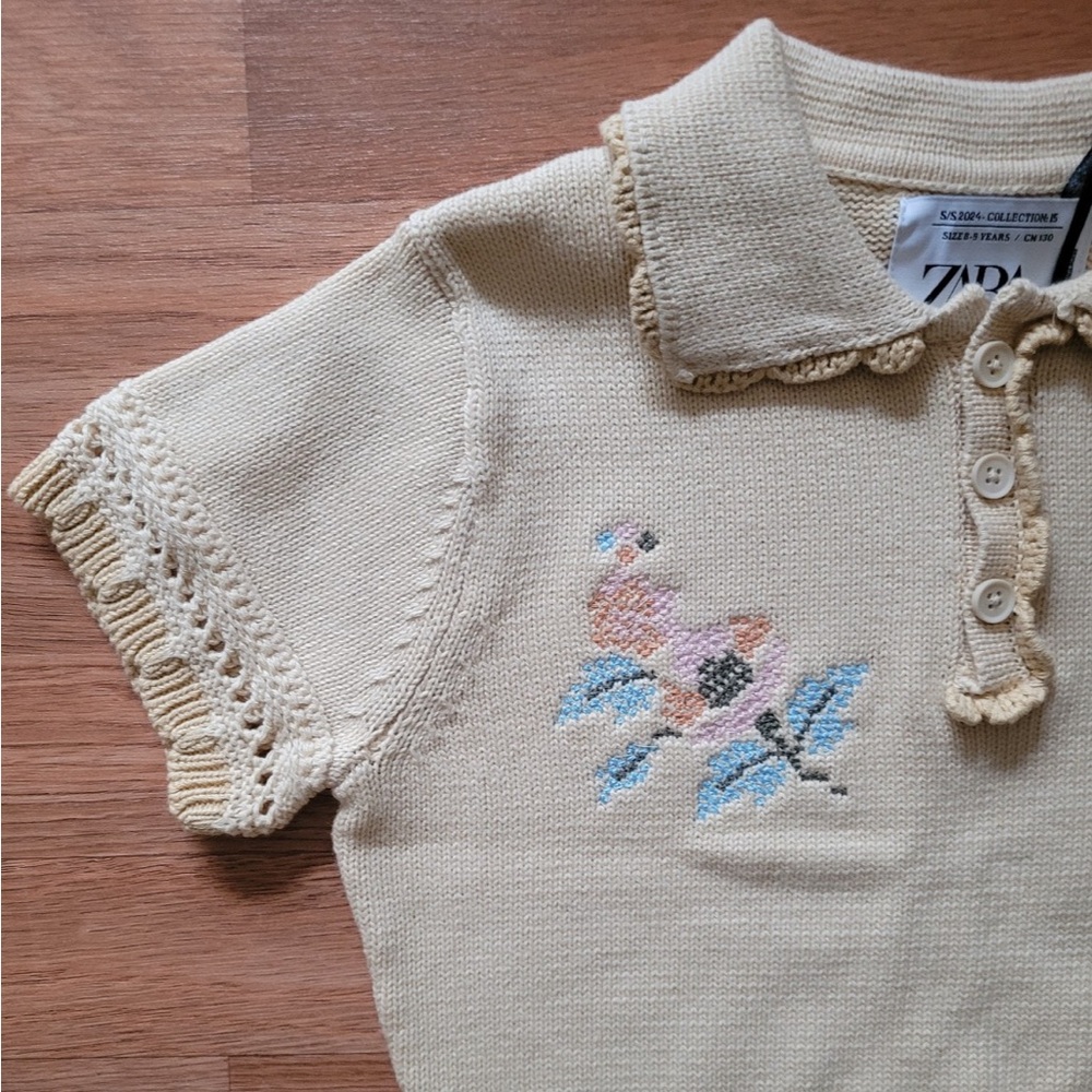 Zara Yellow Embroidered Knit Polo Sweater - Picture 4 of 4